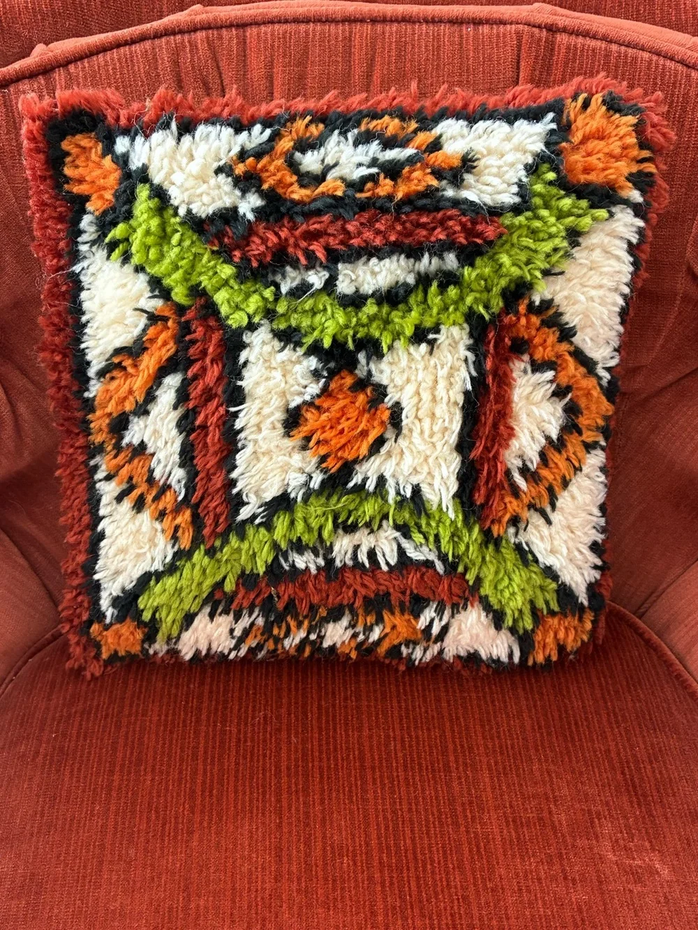 Vintage Latch Hook Geometric Throw Pillow